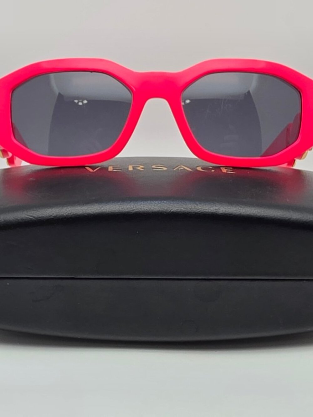 Versace Mod. 4361 5318/87 Neon Hot Pink Gold Medusa Frame Grey Lens Sunglasses